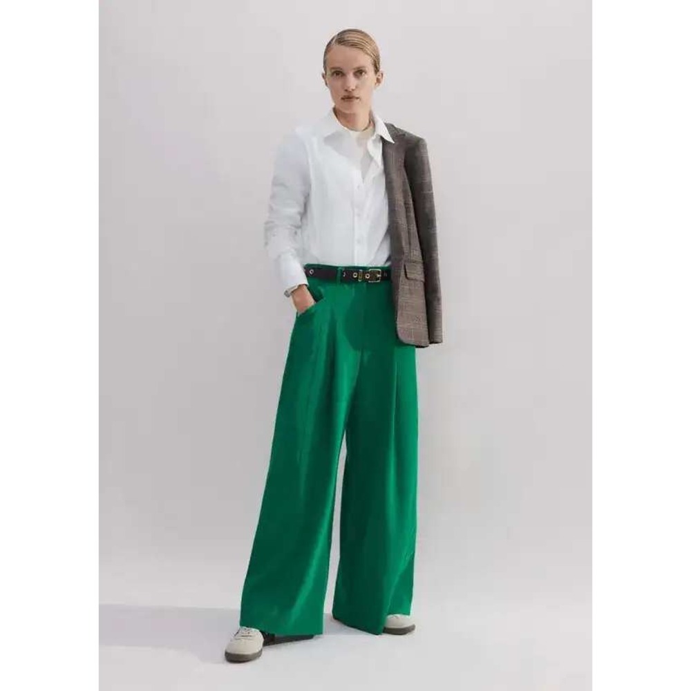 ME+EM Wide Leg Pleated Trousers Women 2 Green High Rise Business Corporate